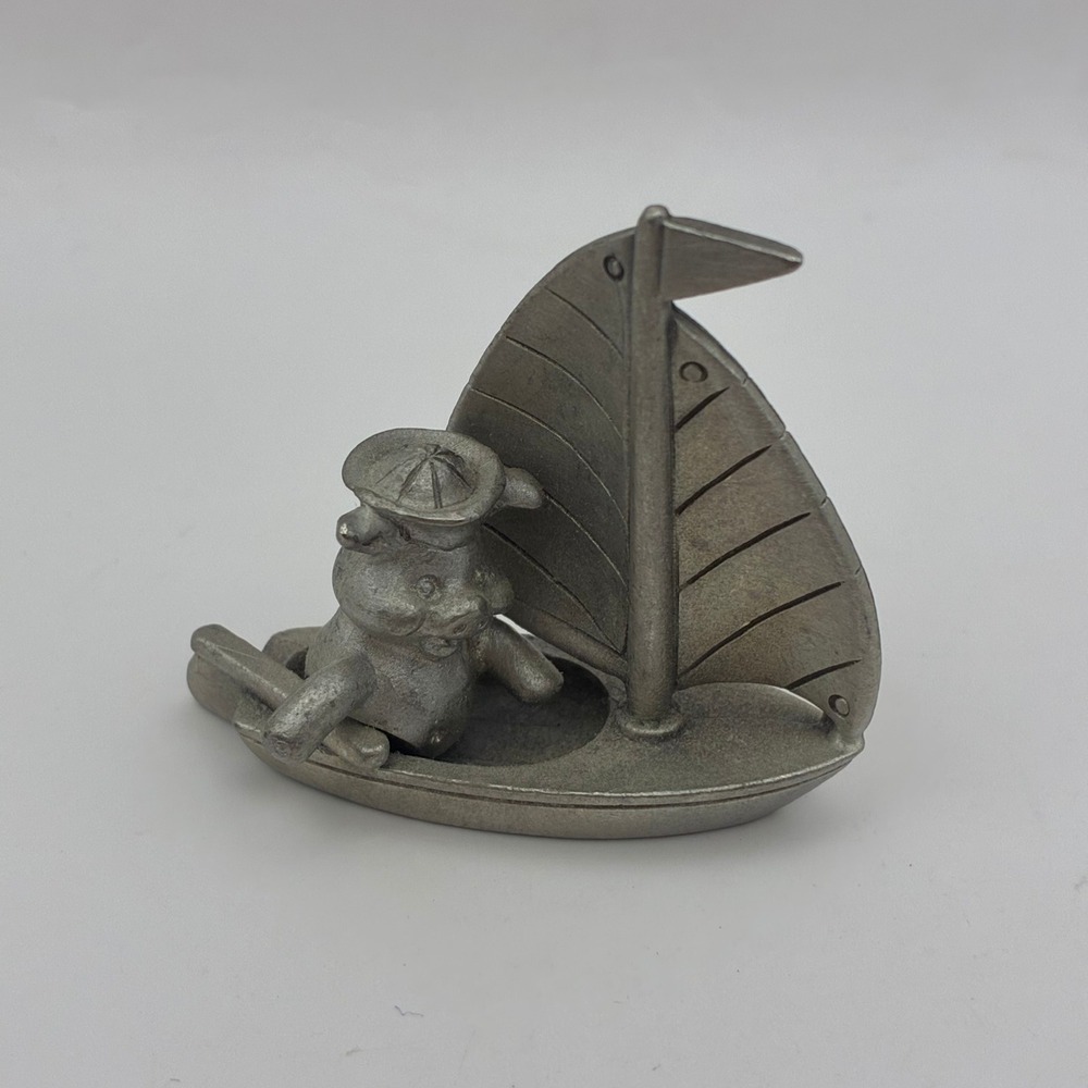 Vintage 1988 Spoontiques Pewter Pig Sailor Sailboat Figurine PP752